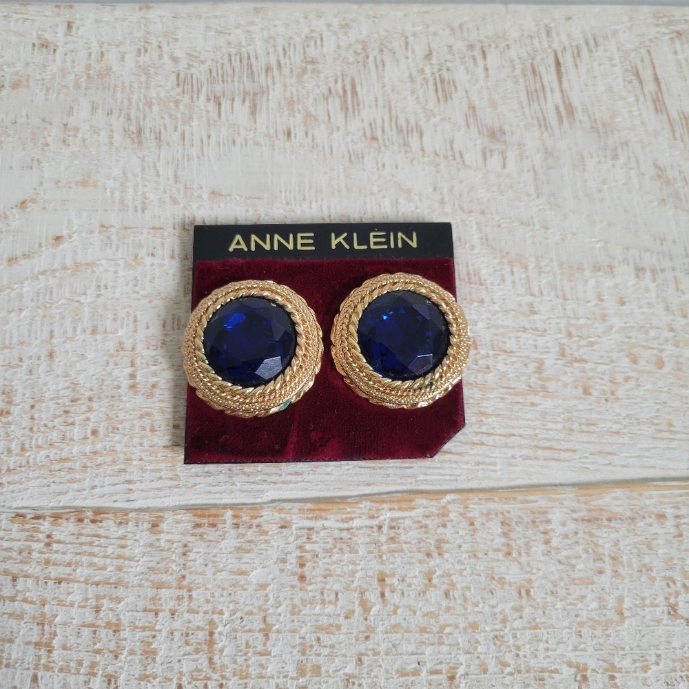 Anne Klein blue and gold clip on earnings. Used like new.